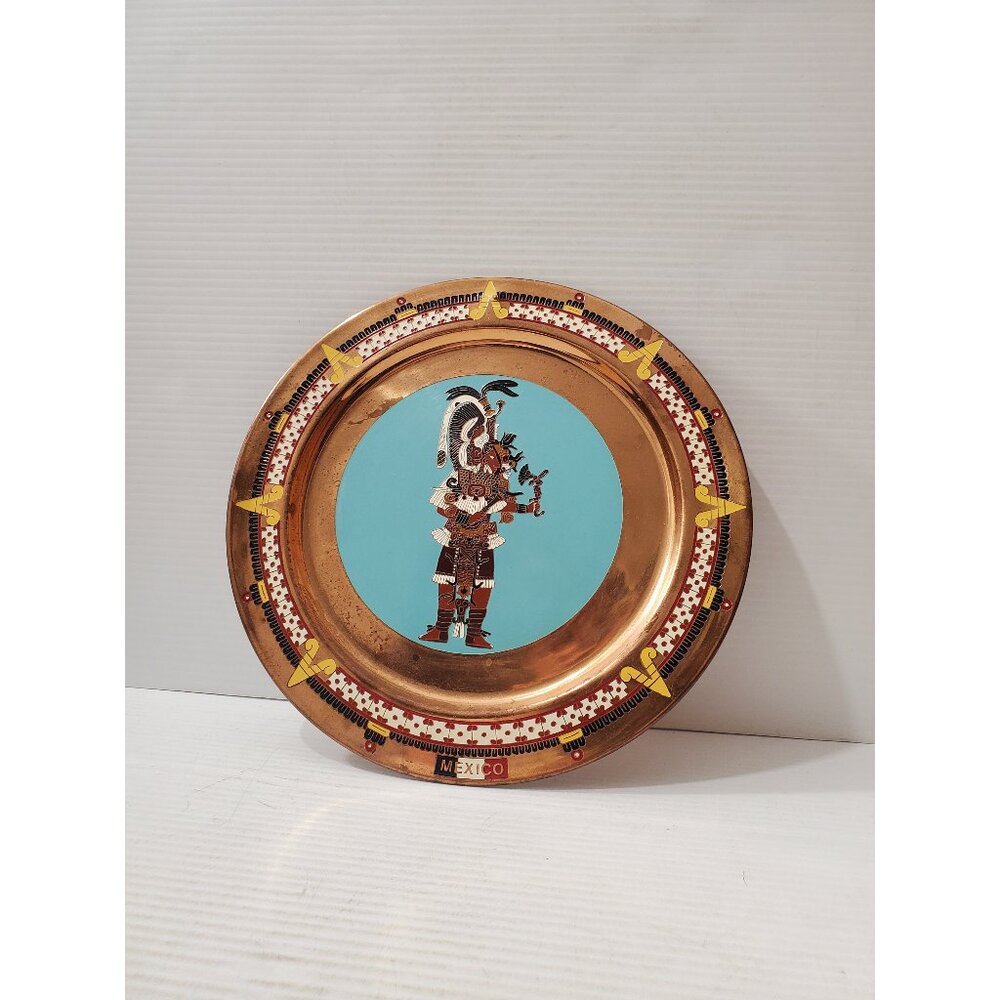 MAYAN SOLID COPPER Warrior Head Plate - Mexican/Myan Copper Relief Wall Decor